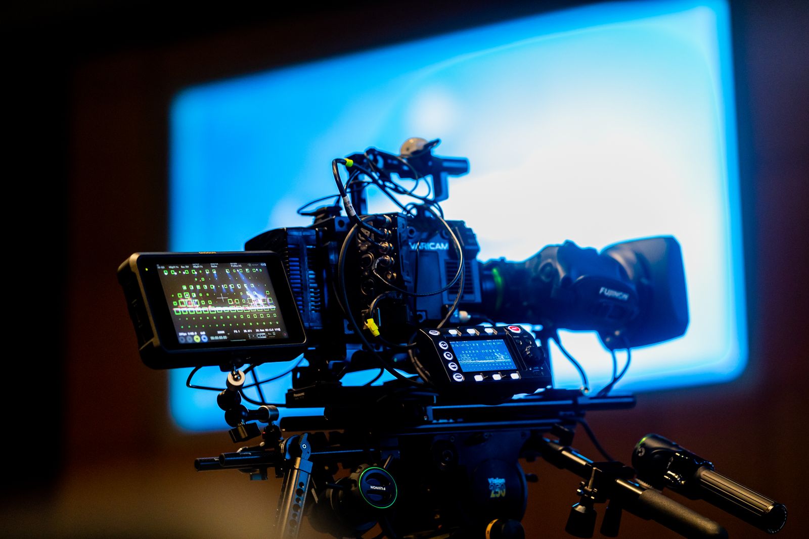 Professional camera in a studio with studio lighting