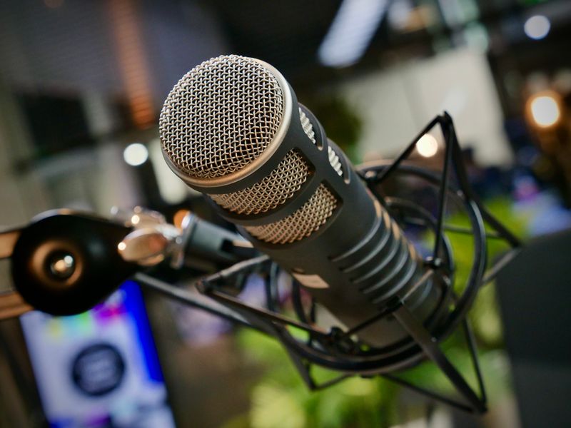 Professional recording microphone in a studio